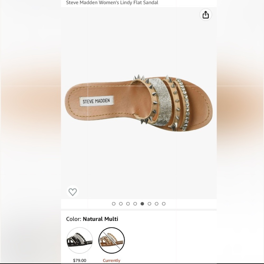 Steve Madden, Tan/Silver Women’s Lindy Flat Sandal, Women’s US 7